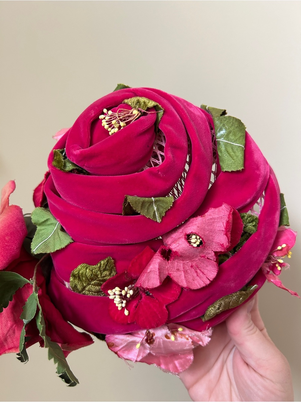Antique Pink Silk Flower Hat